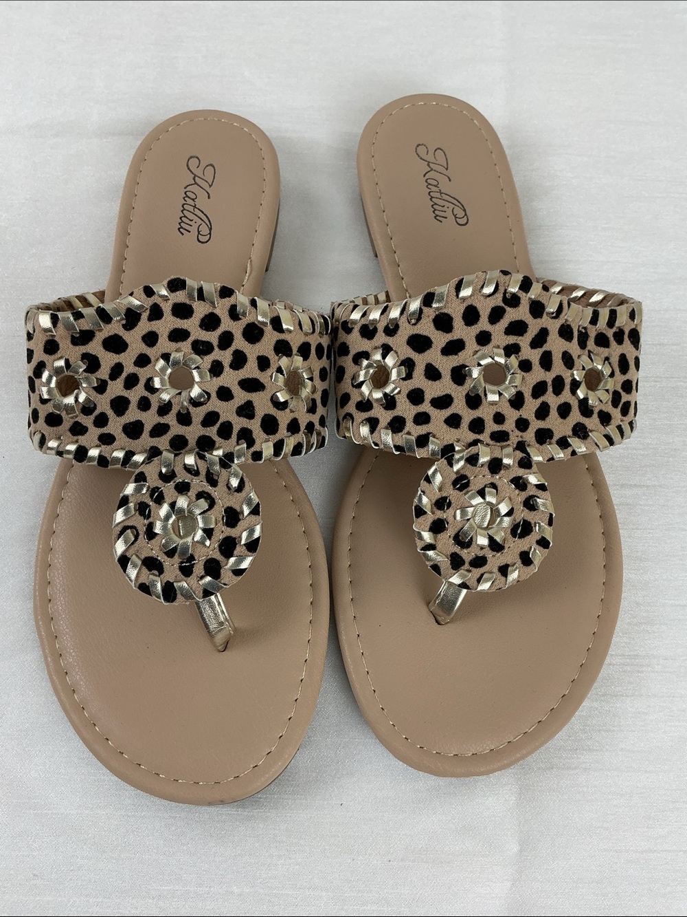 Katliu Tan Leopard Sandals size 7.5